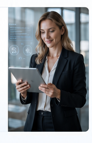 Business leader using an AI-enabled tablet